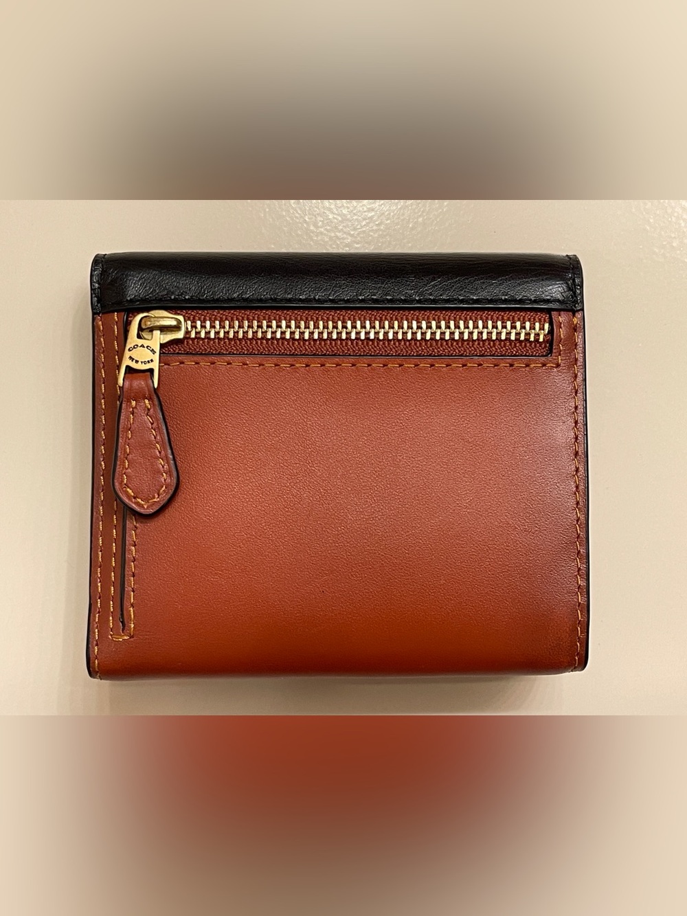 Coach Small Trifold Wallet in Black, Tan and Brown - Picture 2 of 13